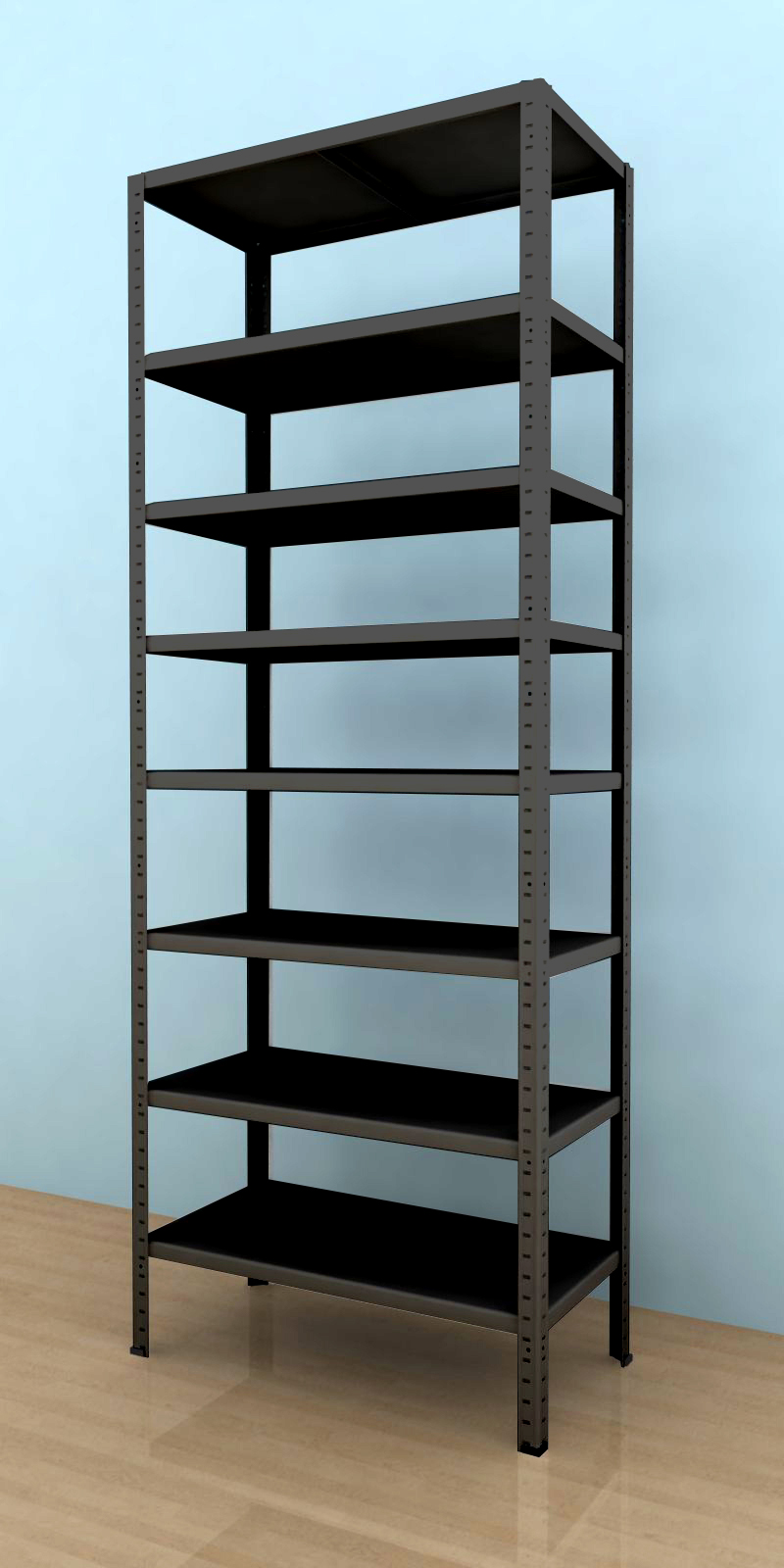 Kovový regál Drumy 2100x800x400/8, 130 kg/pol., čierna